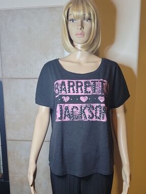 Barrett-Jackson Women’s Studded Pink Graphic Tee Gray Size L EUC Like New